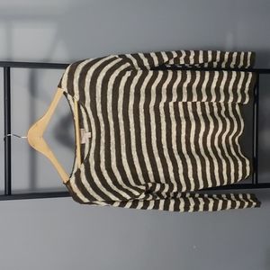 green/ cream stripped knit sweater/ Fall/ cozy/layering - size medium